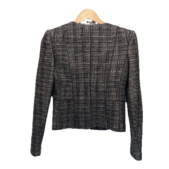Ann Taylor Gray Tweed Wool Blend Womens Jacket Size 0 Career Blazer Fabric Trim - Picture 2 of 11